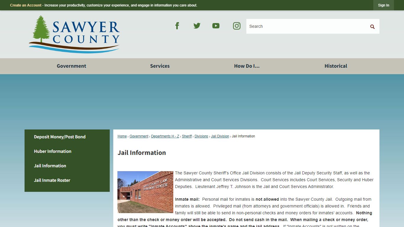 Jail Information | Sawyer County, WI