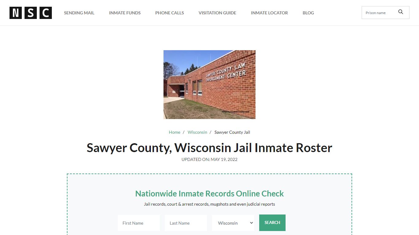 Sawyer County, Wisconsin Jail Inmate Roster