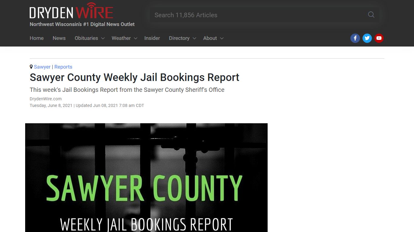 Sawyer County Weekly Jail Bookings Report | Recent News ...